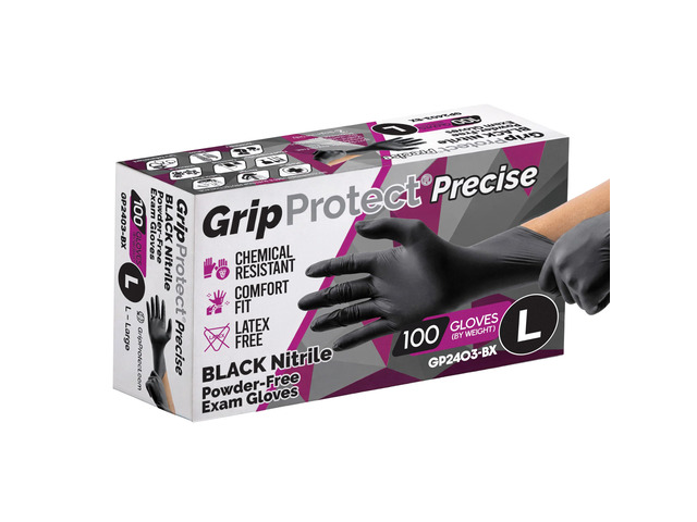 Precise Black Nitrile Gloves 4 Mil, Chemical Resistant Gloves Large Textured Grip for Mechanics, Tattoos, Food Prep & Cleaning Medical Grade...