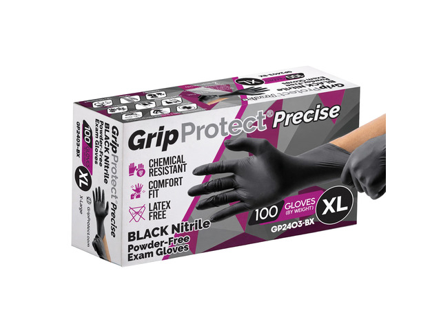 Precise Black Nitrile Gloves 4 Mil, Chemical Resistant Gloves XLarge Textured Grip for Mechanics, Tattoos, Food Prep & Cleaning Medical Grade...