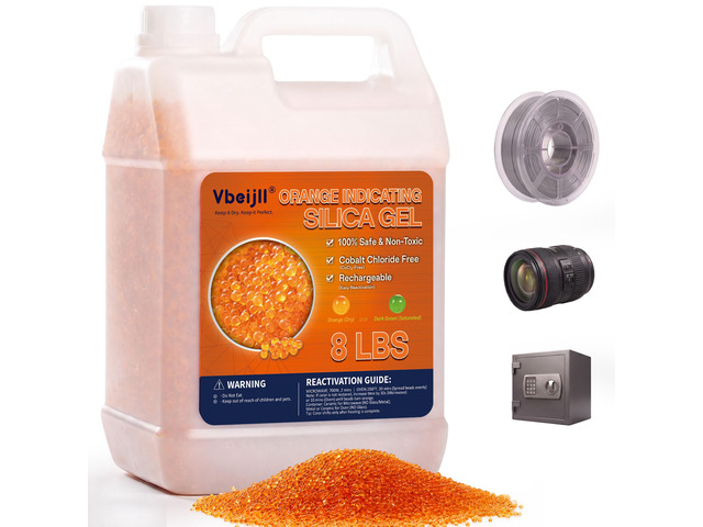(8 LBS) Orange Indicating Silica Gel Desiccant Beads Cobalt Chloride-Free, Non-Toxic, Reusable, 2-5mm silica beads for 3D Printer Filament, Camera,...