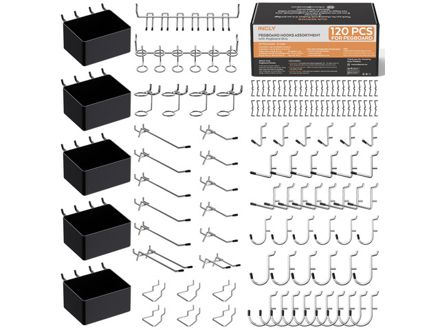 120PCS Pegboard Accessories Organizer Kit with Peg Borad Hooks & Bins Peg Board Hooks Assortment, For Organizing Various Tools, Fit 1/8 or 1/4 inch...