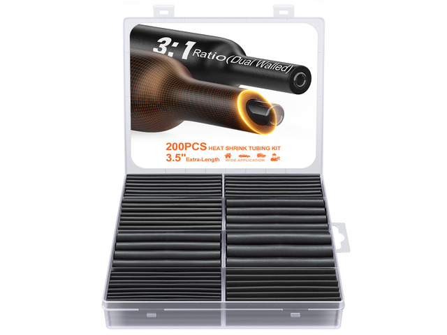 Heat Shrink Tubing Kit 200 PCS, 3.54' Extra-Length, 3:1 Ratio Dual Walled with Strong Adhesive Lined, Marine Grade Shrink Wrap - Industrial...