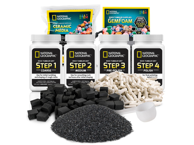 NATIONAL GEOGRAPHIC Rock Tumbler Grit & Media Refill Kit Rock Polishing Supplies Kit, 4-Stage Silicon Carbide Bulk Grit, 1.5 Pounds of Ceramic...