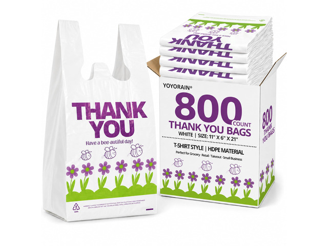 Purple Special Design T-Shirt Bags, 11 x 6 x 21 in Durable plastic with handles, purple carryout sacks for grocery, retail, takeout and small...