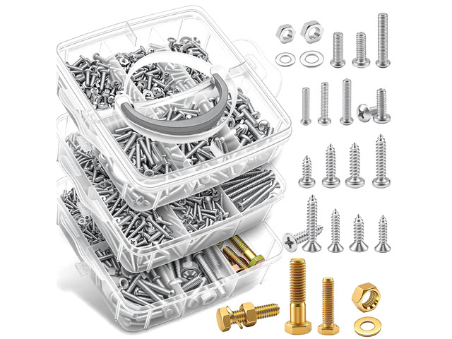2013Pcs SAE & Metric Nuts and Bolts Assortment Kit 62-Sizes M3/M4/M5/M6/M8#6#8#10 1/4'' 5/16'' 3/8'' Wood Screws Nut Bolt Washer for Machinery,...
