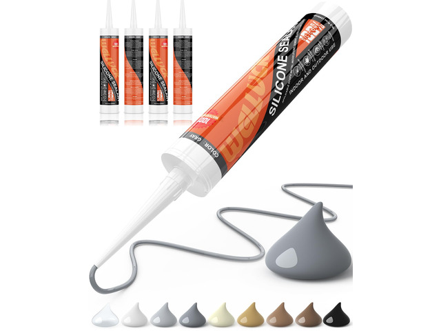 Gray Silicone Caulk, 100% Waterproof Silicone Sealant Adhesive Caulking,for RV, Kitchen,Bathroom, Window, Door, Glass,10.2FL. OZ/300ML4 Pack