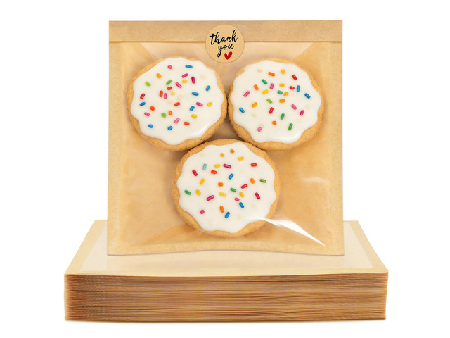 300 Pack Cookie Bags with Seal, 7.1x7.5 Inch Heat Sealable Bakery Bags with Window Grease Resistant Paper Packaging Sleeves for Bake Sale Bagel,...