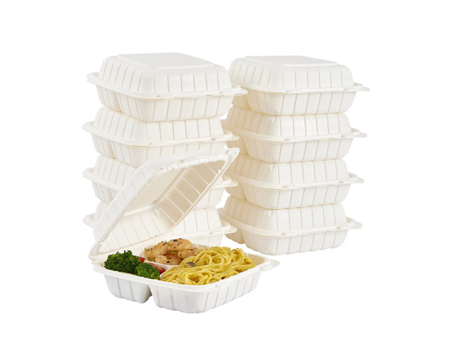8X8 3Compartment 50Pack Plastic Clamshell Take Out Food Containers, Heavy Duty To-go Disposable Lunch Box Restaurant Meal Prep Packaging Catering...