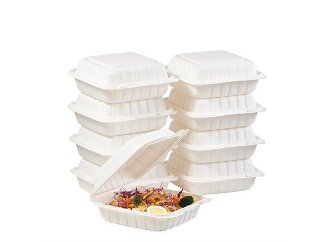 8X8' 1-Compartment 50Pack Plastic Clamshell Take Out Food Containers Heavy-Duty Togo Disposable Lunch Box With Secure Snap Hinged Lid Meal Prep for...