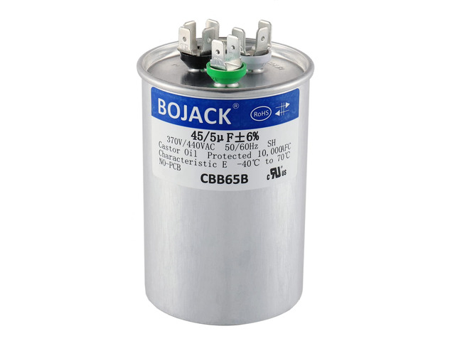 45+5 uF 45/5 MFD ±6% 370V/440VAC CBB65 Dual Run Circular Start Capacitor for AC Motor Run or Fan Start or Condenser Straight