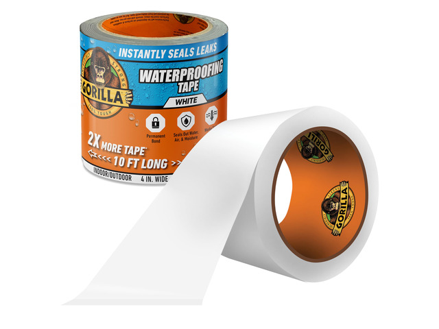 Waterproofing Tape, Permanent, White, 4' x 10 Weather Resistant for Leaks and Repairs, Conforms to All Surfaces, UV and Moisture Resistant Backing