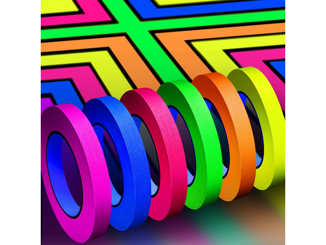 6 Colors Neon Gaffer Cloth Tape Fluorescent Rainbow Color UV Blacklight Tapes Neon Duct Reflective Tapes for Party Supplies (0.6 Inch x 120 Ft)