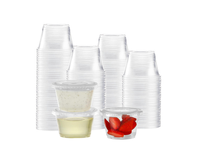 100 Sets - 4 oz Portion Containers with Lids, Airtight and Stackable, Jello Shot, Sauce, Condiment Cups for Lunch, Party, Trips