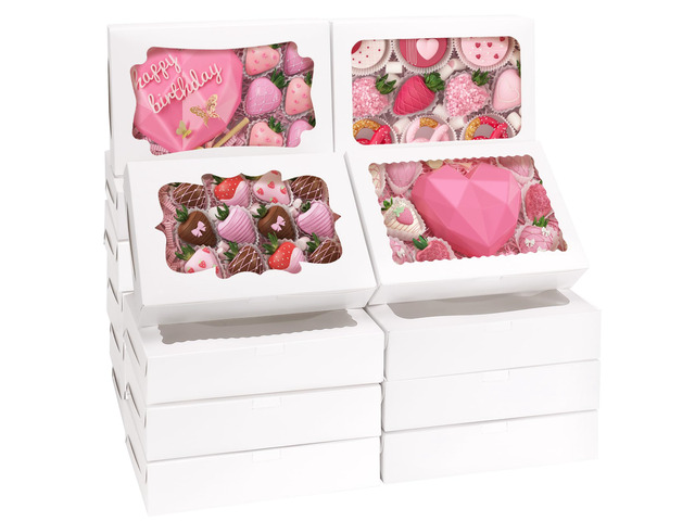80pcs Cookie Boxes with 4 Style Window, 12x8x2.5 In White Bakery Boxes Treat Boxes, Dessert Boxes Ideal for Chocolate Covered Strawberries,Muffins,...