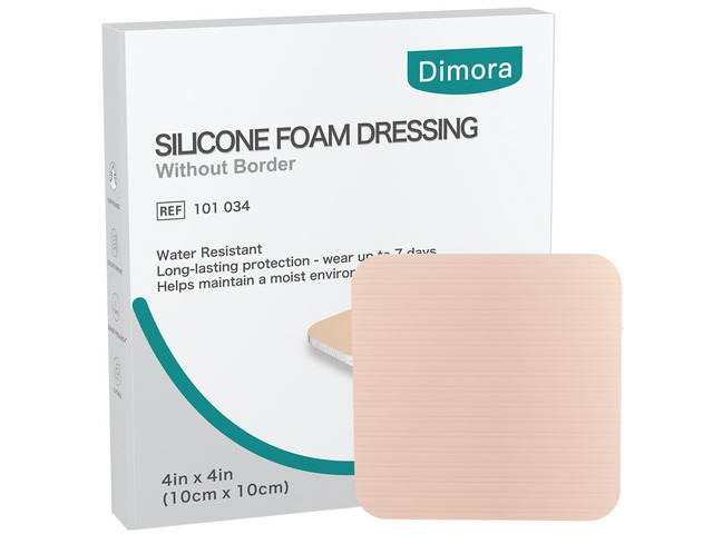 Silicone Foam Dressing Without Border 4'x 4' Highly Absorbent Adhesive Wound Bandage Cuttable Pads for Wound Care 5 Pack