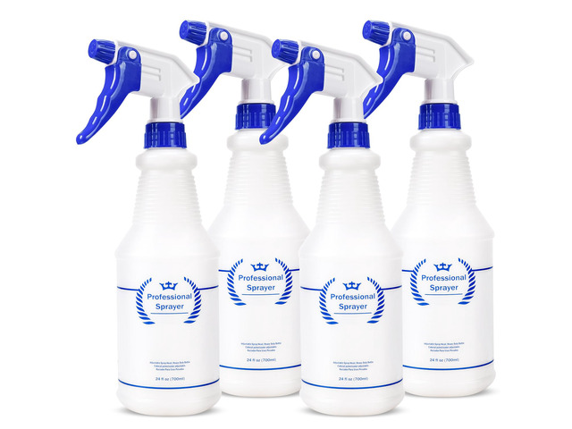 Plastic Spray Bottles 4 Pack, 24 Oz, All-Purpose Sprayer for Cleaning Solutions, Heavy Duty Spraying Leak Proof Mist Empty Water Bottle for...