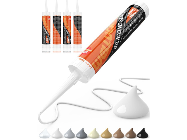 White Silicone Caulk, 100% Waterproof Silicone Sealant Adhesive Caulking,for RV, Kitchen,Bathroom, Window, Door, Glass,10.2FL. OZ/300ML (4-Pack)