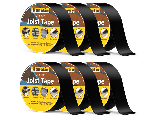 Joist Tape for Decking 2'' X 50', 6 Rolls Waterproof Butyl Tape Weather Resistanceand Anti-Corrosion, Self-Adhesive Deck Joist Tape for Wood Joists...