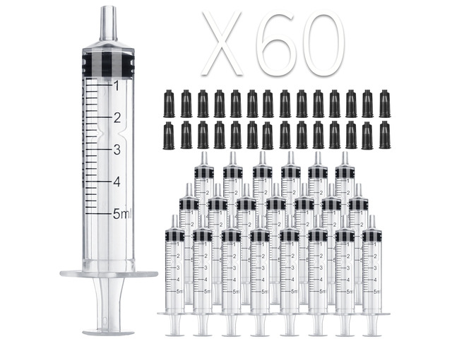 5ml Syringe with Cap, Oral Syringes without Needle, Lab Medicine, Colostrum 60-Pack Individually wrapped, sterile 5cc plastic syringes for liquid....