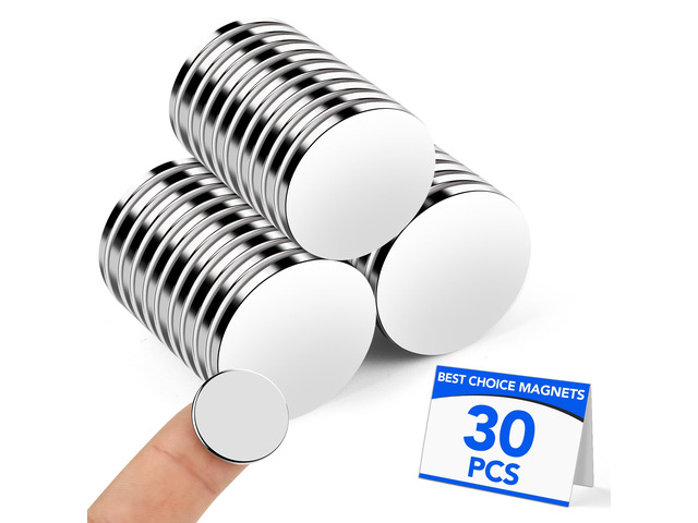30 Pack Rare Earth Neodymium Magnets, 20x2mm Silver, Round, Nickel Silver, Refrigerator, Whiteboard, Kitchen Cabinet Magnets