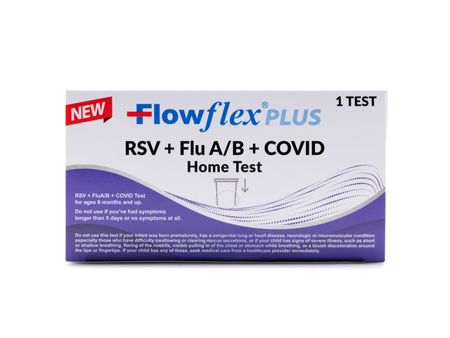 Plus RSV + Flu A/B + COVID Home Test (1 Test) 4-in-1 Home Test Kit, Rapid Results in 15 Minutes, OTC At-Home Antigen Test for Adults & Children