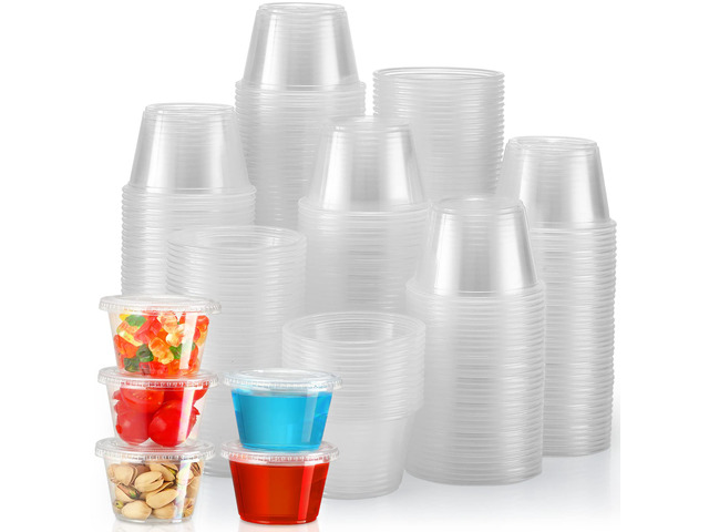 [120 Sets - 4 oz] Portion Cups With Lids, Small Plastic Containers with Lids, Airtight and Stackable Souffle Cups, Jello Shot Cups, Sauce Cups,...