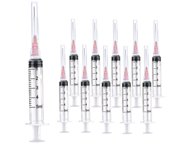 100 Pack 5ml Plastic Syringe with 18 Gauge Needle Lab Supplies, Individually Sealed Packed
