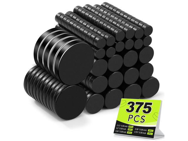 Small Magnets, 5 Sizes Black Refrigerator Magnet 375Pcs Rare Earth Magnets Neodymium Magnet for Crafts, Whiteboard, Kitchen Cabinet