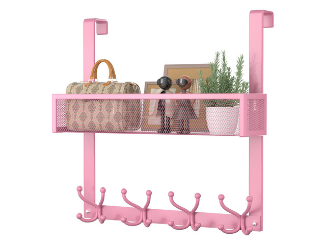 Over The Door Hooks Organizer - 2 Tier Over Door Hanger with 16 Hooks & 2 Baskets for Hanging Coat, Clothing, Towel, Back Storage for Bathroom,...