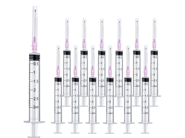 100 Pack 3ml 18Ga Lab Syringe Tools with Measurement, Individually Packed