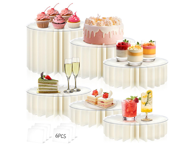 6Pcs Buffet Risers, Food Risers for Table, Foldable Cake Stands for Party, Paper Dessert Table Display Set, Cupcake Display Stand for Birthday...