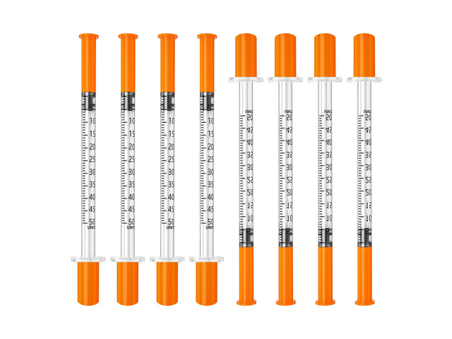jeringas con agujas para inyectar, 0.5mL 31G 5/16' (8mm) jeringas de insulina, Individually Wrapped, 100 Pack