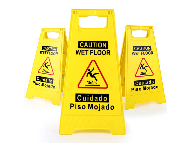3-Pack Caution Wet Floor Sign,17.5' Height,Bright Yellow Double-Sided Folding A-Shaped Frame Design, Bilingual Caution Message