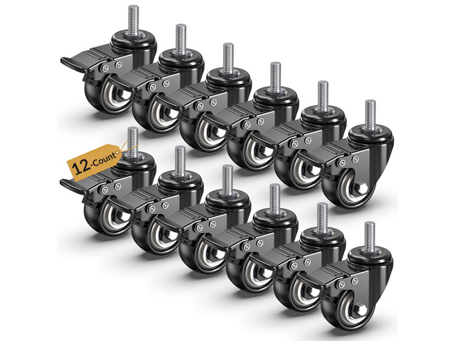 Caster Wheels with No Brake Casters Set of 4, Threaded Stem 3/8' -16 x 1 (Diameter 3/8', Length 1') Swivel Set of 4 Heavy Duty Castors Black (with...
