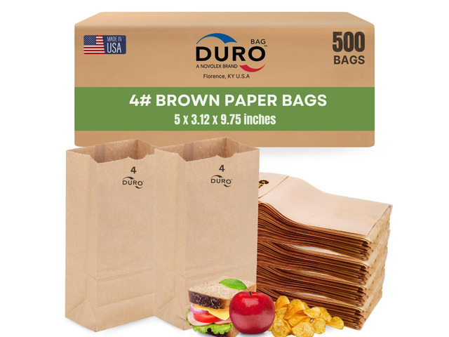 18404 4# Brown Paper Lunch Bags, 5 x 3.12 x 9.75 Inches, 500 Ct Made In USA Disposable Paper Lunch Bags Ideal for Sandwiches, Treats, & Snacks
