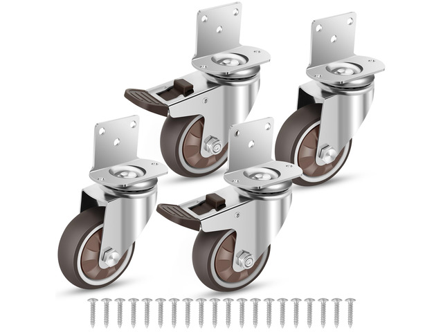 3 Inch Side Mount Casters Wheels, L-Shaped Rubber Caster Set of 4, Ball Bearing 360 Degree Plate Swivel Castors Wheel 1000 LBS, Casters Wheels for...