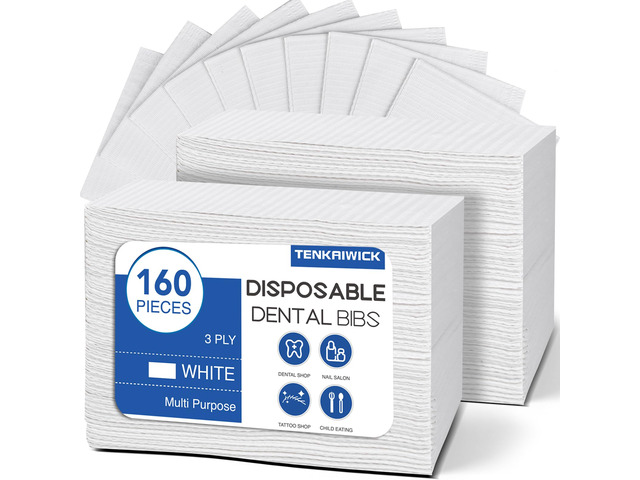 160 Pack Disposable Dental Bibs 13'x18', 3-Ply Waterproof Tattoo Bibs Sheet for Nail Salon, Dental Clinic, Feeding, Tattoo Shop (White)