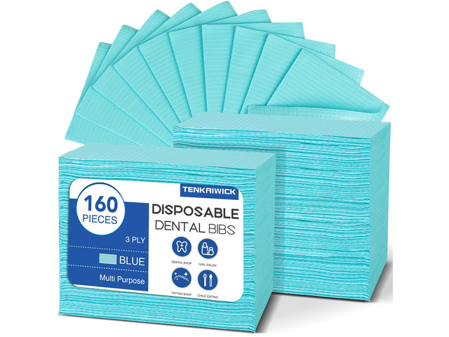 160 Pack Disposable Dental Bibs 13'x18', 3-Ply Waterproof Tattoo Bibs Sheet for Nail Salon, Dental Clinic, Feeding, Tattoo Shop (Blue)