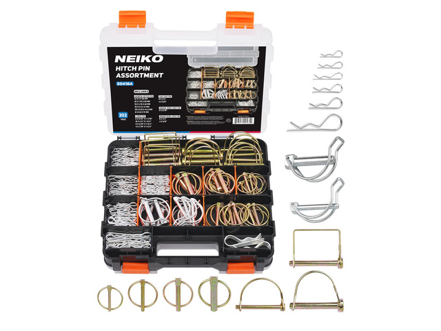 50418A Trailer Hitch Pin Clip Set, 202 Pc O-Ring Locking Trailer Pin Clips, Zinc Plated, Steel Square Tractor, Double Line, Linch, PTO and Hairpin...