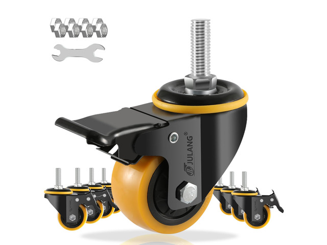 2 inch Caster Wheels 3/8 Threaded Stem Casters Set of 8 Heavy Duty Orange, 1160 Lbs, 3/8'-16x1', Smooth & Quiet-Rolling, Castor Wheels for Cart,...