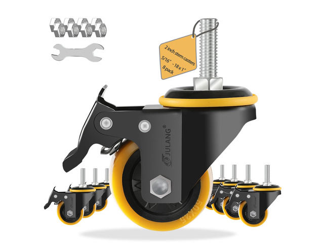 2 inch Stem Caster Wheels, 5/16' Threaded Stem Casters Set of 8 1160 Lbs, 5/16'-18x1', Smooth & Quiet-Rolling, Castor Wheels for Cart, Tool Box,...