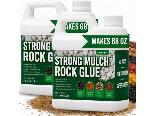 Mulch Rock Glue for Landscaping, 68 oz Concentrated Binder, Pet Safe Easy 1:1 Dilution and Garden Sprayer Application for Mulch Beds, Tree Rings,...