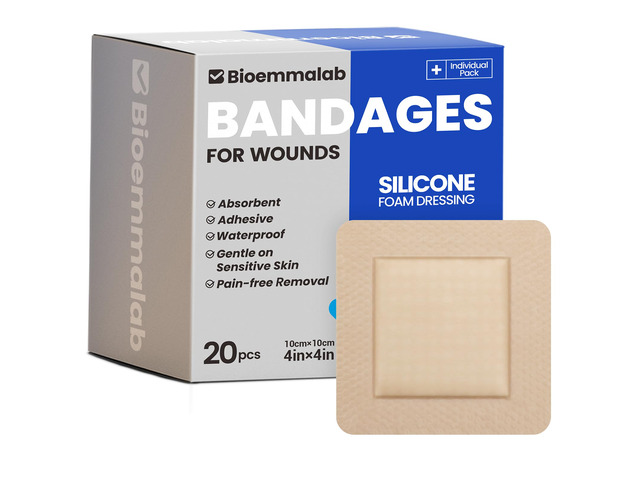 Large Waterproof Bandages 4x4 Silicone Foam Dressing Sensitive Skin, 20 PCS Wound Dressing, Adhesive Cohesive Pad with Border, First Aid,...