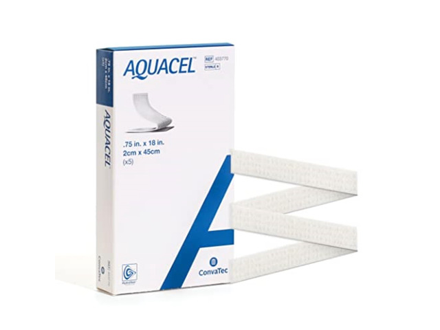 AQUACEL Hydrofiber Ribbon Wound Dressing 0.75'x18', 5 Ct Wound Packing Strip, Absorbent, Non-Woven, Sterile, Moist Healing, Gel Forming, Medical...