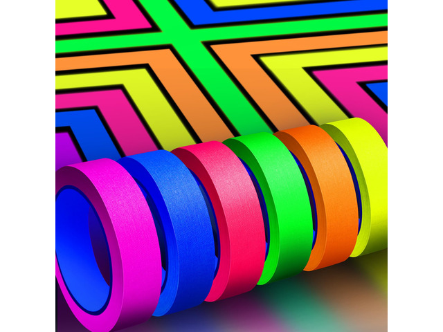 6 Neon Colors Gaffer Cloth Tape, 1 Inch x 60 Ft Fluorescent Rainbow Color, UV Blacklight Glow in The Dark Tape, Reflective, VBS Party Supplies