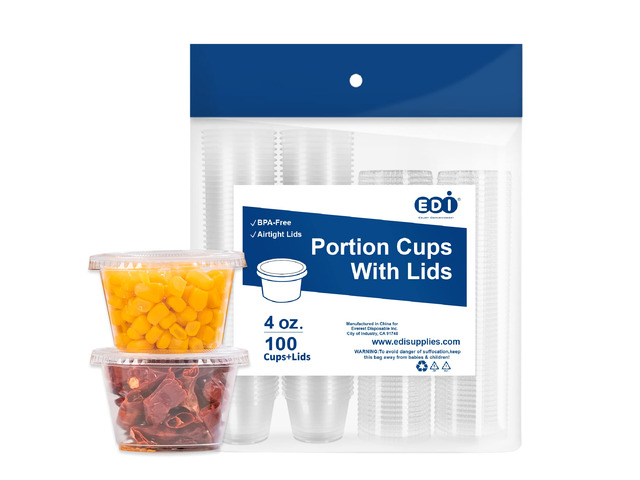 [4 OZ, 100 Sets] Clear Disposable Plastic Portion Cups with Leakproof Lids for Condiment and Dipping Sauce Jello Shot/Souffle Cups BPA Free ...