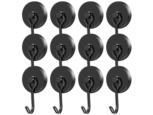 Magnetic Hooks 12 Pack 120Lbs Heavy Duty Neodymium Magnet Hook Black Magnetic Swivel Hooks for Hanging Rust Proof Strong Magnets with Hook for Storage