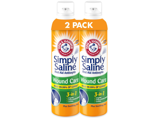 Simply Saline Wound Care 3-in-1, 7.4 oz, 2-Pack Antiseptic First Aid Spray, With Aloe, Sting-Free Saline, Wound Irrigation and Cleaning, Help...