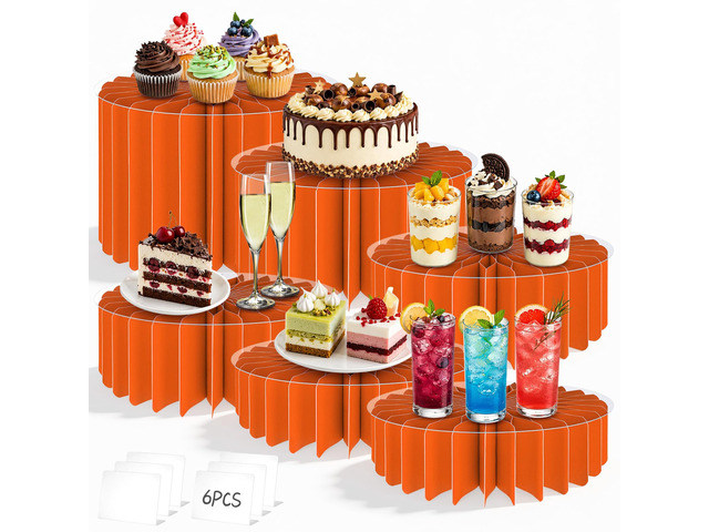 6Pcs Buffet Risers, Food Risers for Table, Foldable Cake Display Stands, Tall Cardboard Cupcakes Stand for Show Catering Desserts Jewelry Wedding...