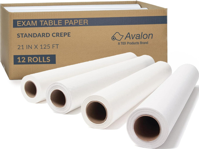 617 Avalon Exam Table Paper, Crepe, 21 in x 125 ft, 12 Count Standard Crepe Paper, Hygienic Barrier, Medical Offices, Exam Rooms, Spas, Tattoo Studios