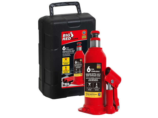 6 Ton (12,000 LBs) Hydraulic Welded Bottle Jack with Storage Case 6 Ton Capacity; Lifting Range 8.15' to 15.83'; Welded Structure;Compact Size;...